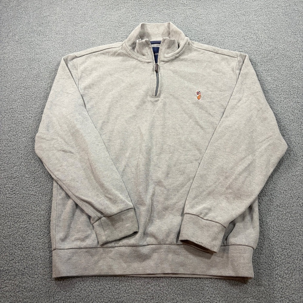 U.S. Polo Assn. Pullover Mens Large Gray 1/4 Zip Sweater 11C847 Logo Ribbed Hem